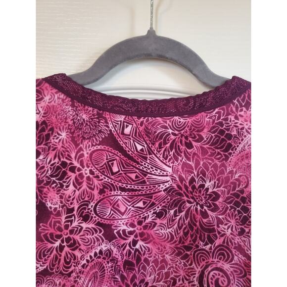 Athleta Pink Purple Paisley Stretch Knit Sleeveless Lace Mesh Trim Dress, Small - Picture 8 of 10